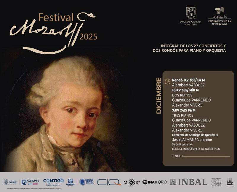 IMAGEN DEL CARTEL DEL CONCOERTO A 2 PIANOS Y 3 PIANOS DE MOZART EN EL FESTIVAL MOZART 5 DE DICIEMBRE 2025
