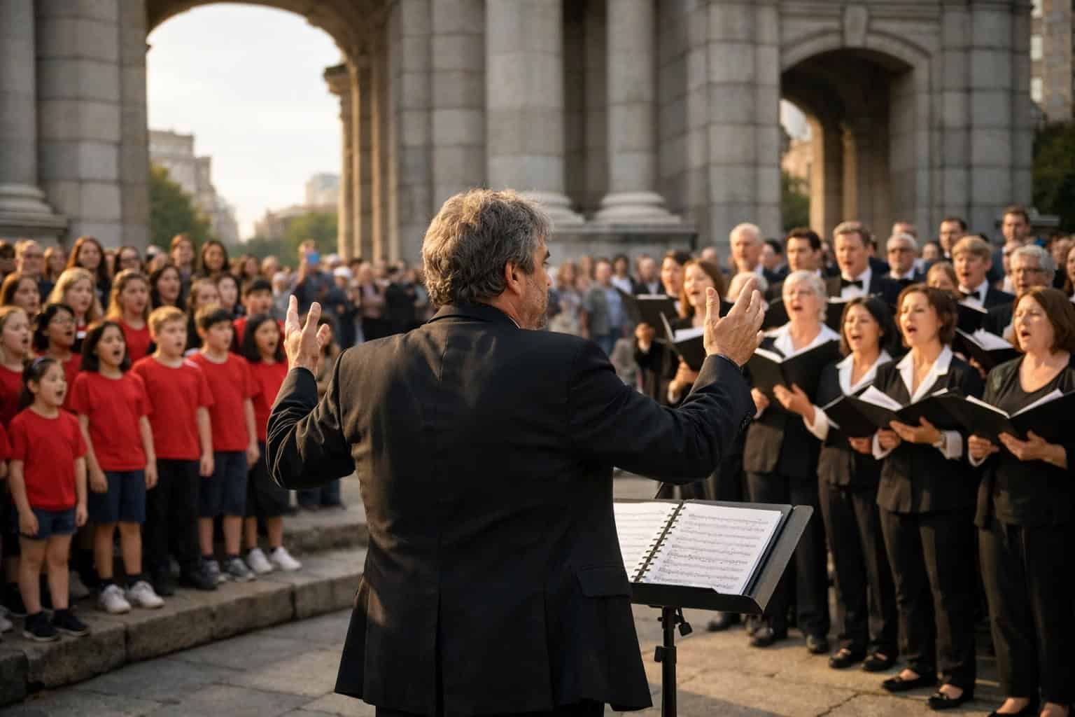 IMAGEN DE UN DIRECTOR CORAL CON DOS COROS. CONTRAPUNTO A DOS VOCES.