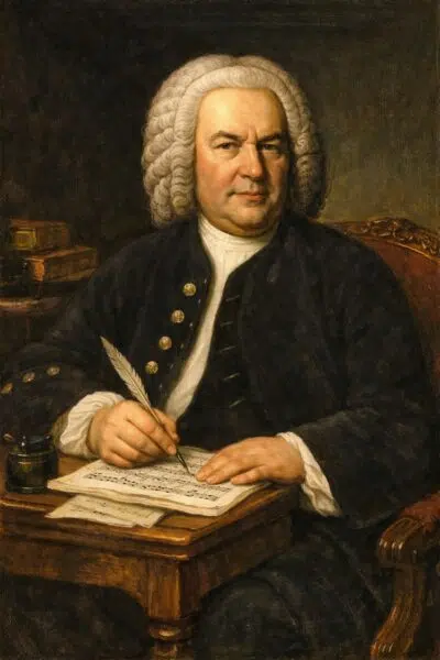 IMAGEN DE JOHANN SEBASTIAN BACH ESCRIBIENDO UN CONTRAPUNTO