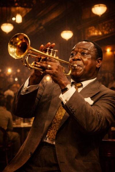 IMAGEN DE LOUIS ARMSTRONG TOCANDO LA TROMPETA