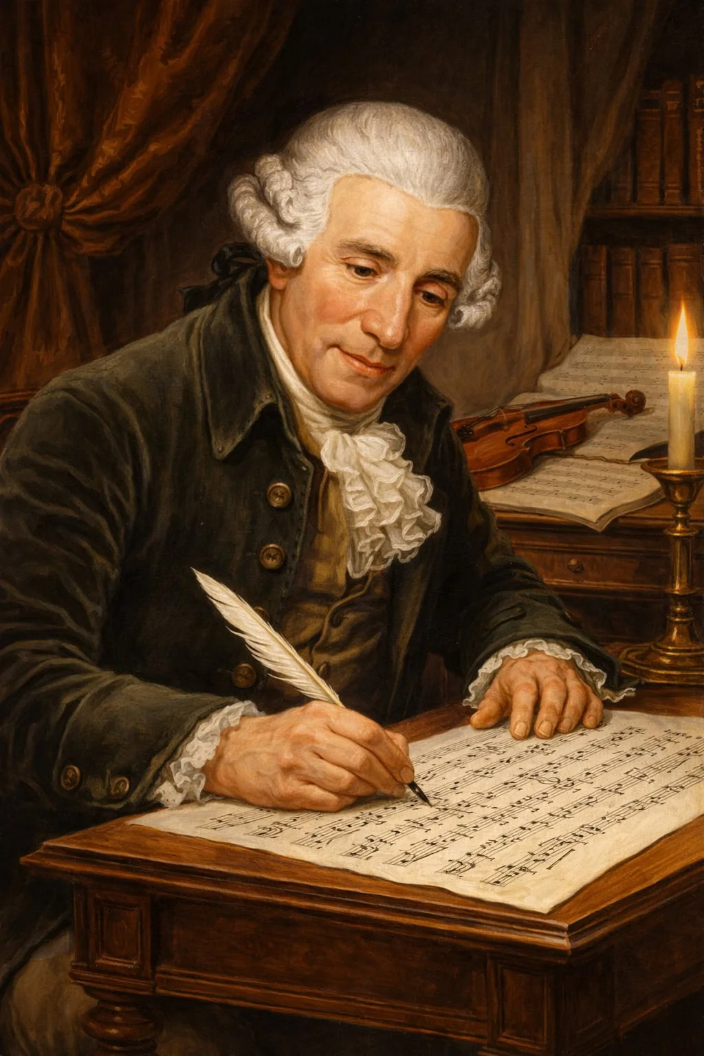 IMAGEN DE JOSEPH HAYDN ESCRIBIENDO UNA DE SUS OBRAS