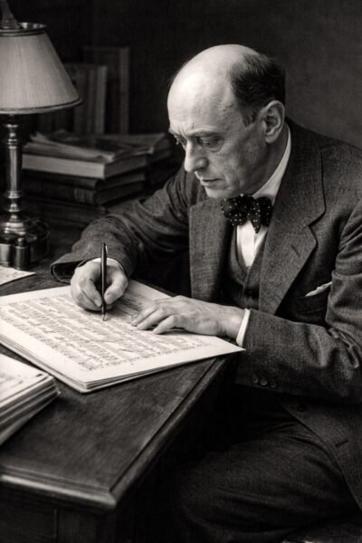 IMAGEN DE SCHOENBERG ESCRIBIENDO UNA OBRA MUSICAL.