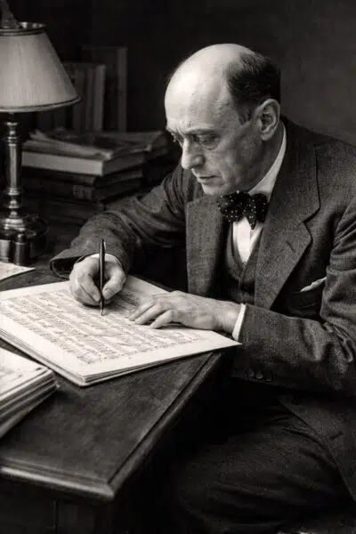 IMAGEN DE SCHOENBERG ESCRIBIENDO UNA OBRA MUSICAL.