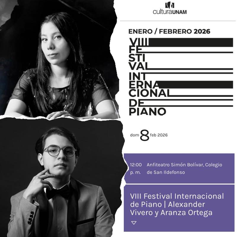 IMAGEN DEL CARTEL DE LA UNAM DEL 8 DE FEBRERO 2025. ALEXANDER Y ARANZA.