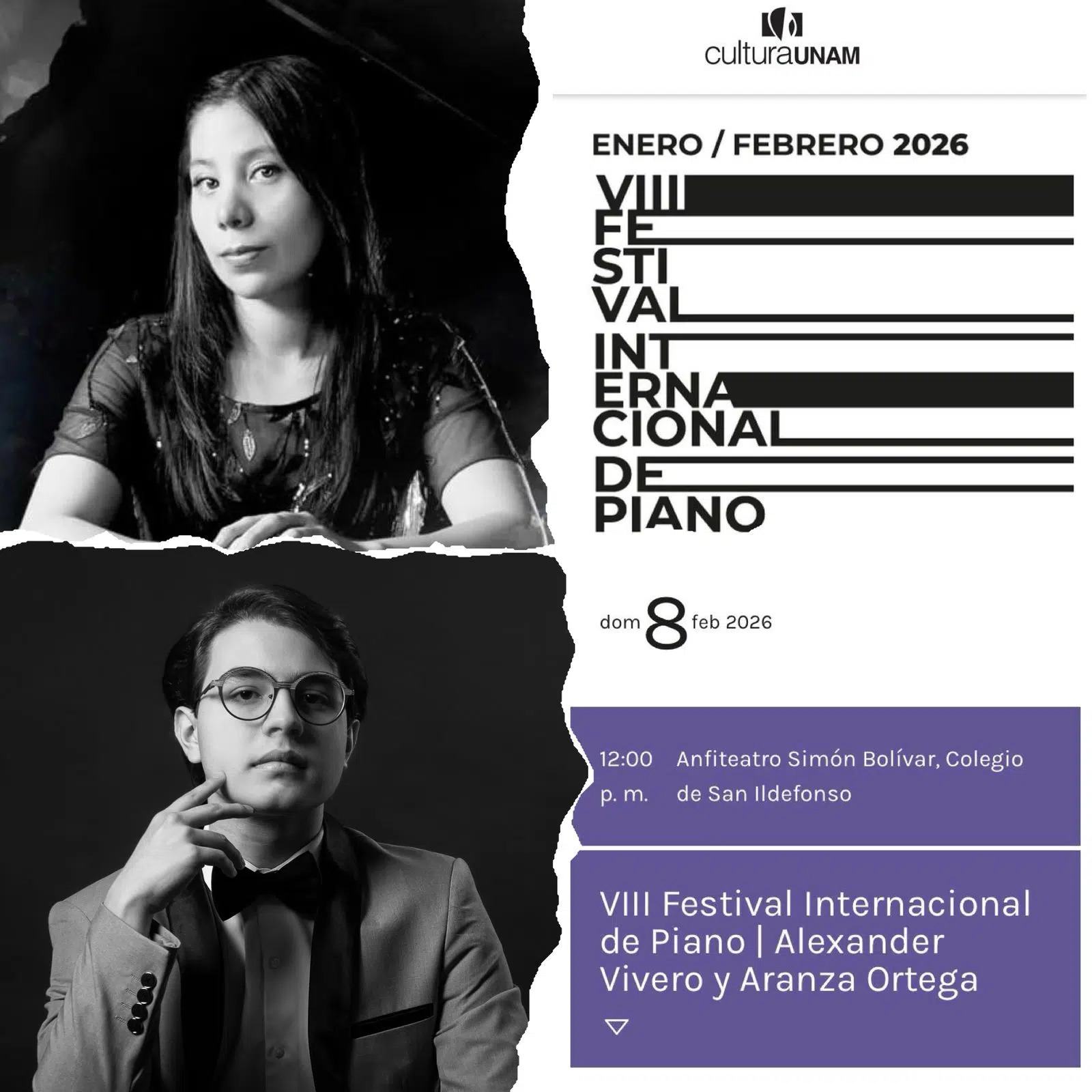 IMAGEN DEL CARTEL DE LA UNAM DEL 8 DE FEBRERO 2025. ALEXANDER Y ARANZA.